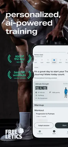 Freeletics app on iPhone showing personalized workout dashboard