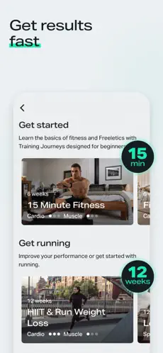 Freeletics progress tracking dashboard showing fitness achievements and streaks